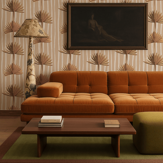 Stripey Palm Wallpaper, nude and off - white - mosswell.us