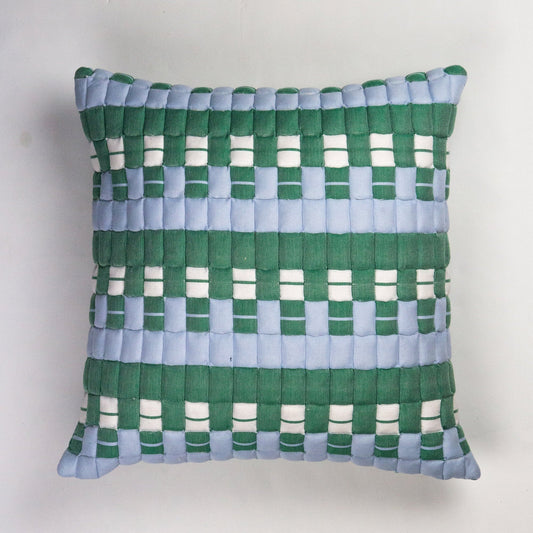 Sujani Quilted Pillow — Baby Blue, White and Green - mosswell.us