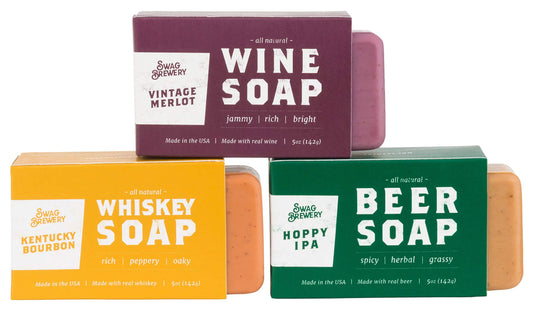 Swag Brewery BOOZY SOAP - Great Gift for Wine Whiskey and Beer Drinkers - Made in USA - (3 - Pack (Wine + Whiskey + Beer)) - mosswell.us