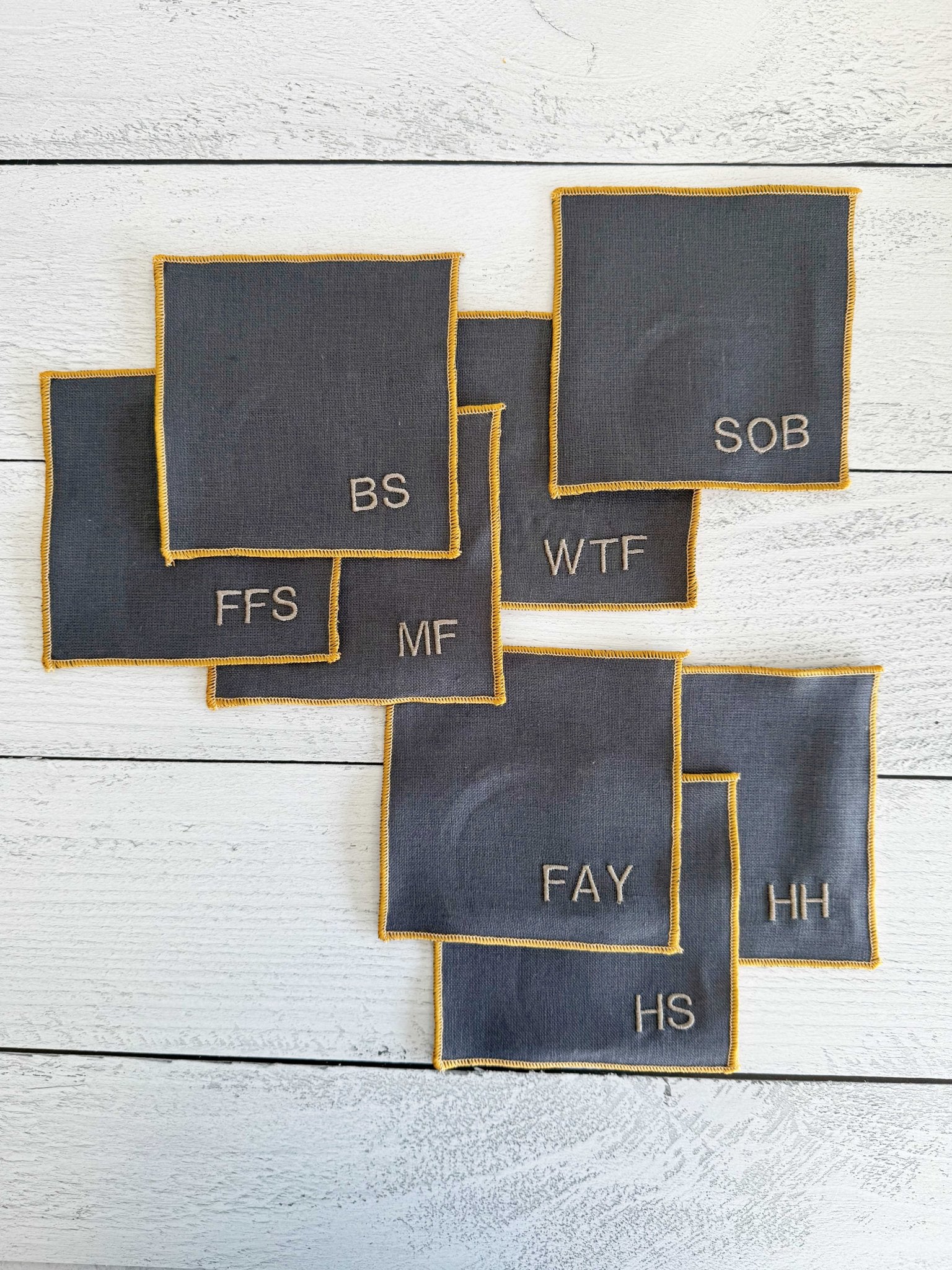 Sweary Cocktail Coasters in Grey Linen, set of eight - mosswell.us