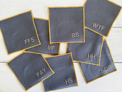 Sweary Cocktail Coasters in Grey Linen, set of eight - mosswell.us