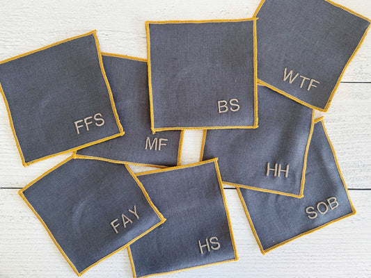 Sweary Cocktail Coasters in Grey Linen, set of eight - mosswell.us