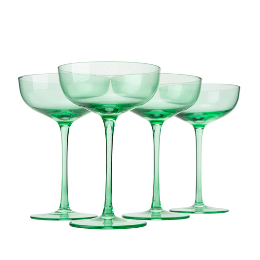The Wine Savant Colored Coupe Glass | 7oz | Set of 4 Colorful Champagne & Cocktail Glasses Fancy Manhattan Crystal Martini Cocktails Set Margarita Bar Glassware Gift Vintage (Green) - mosswell.us