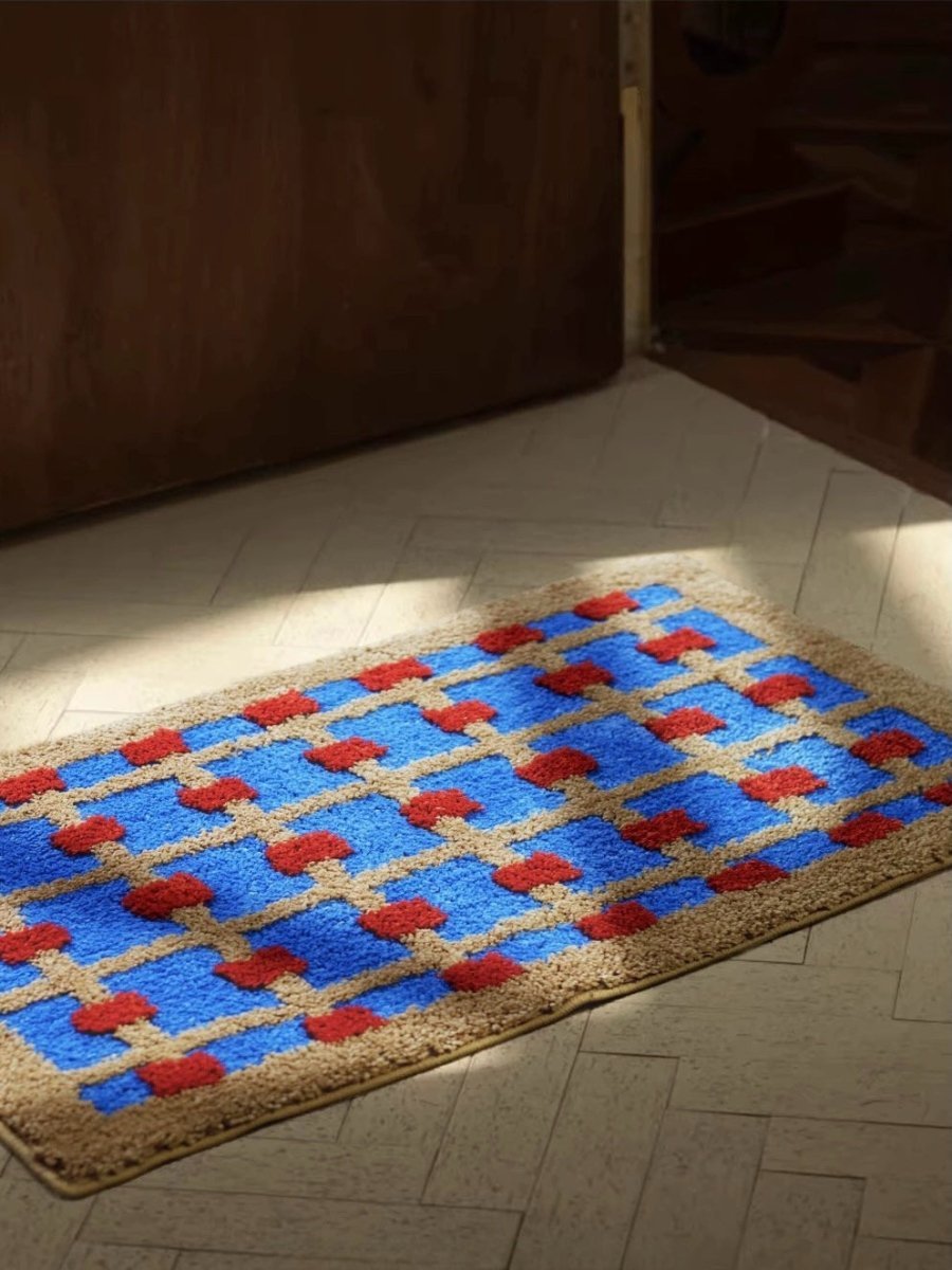Ultra Soft Whimsical Dopamine Checker Bath Rug, Absorbent Mat - mosswell.us