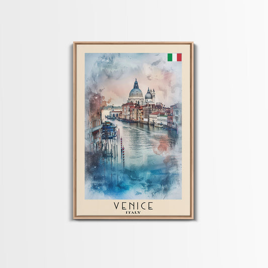 Venice Italy Travel Poster Framed Canvas Print, Watercolor Painting, Scenic Wall Art, Home Decor, Italian Canals, Romantic Decor - mosswell.us