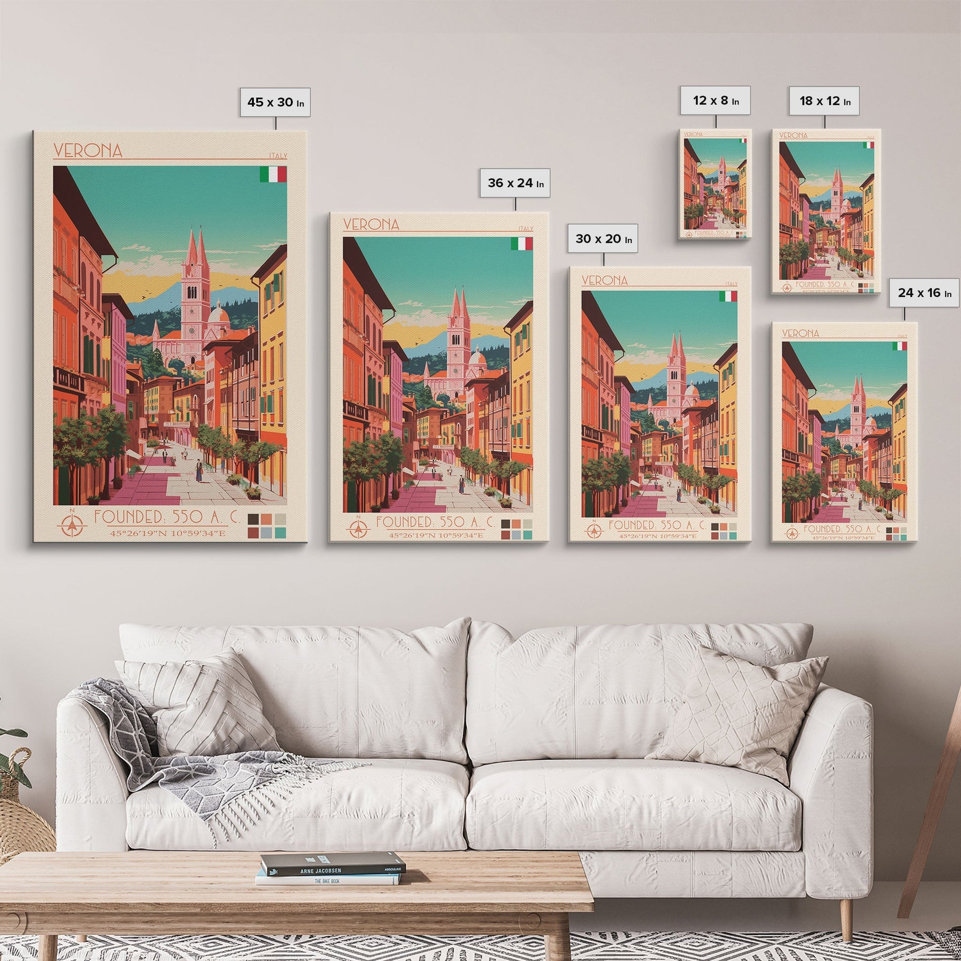 Verona Italy Travel Poster Framed Canvas Print, Midcentury Modern Art, Pop Art Wall Decor, Living Room Art, Home Decoration - mosswell.us