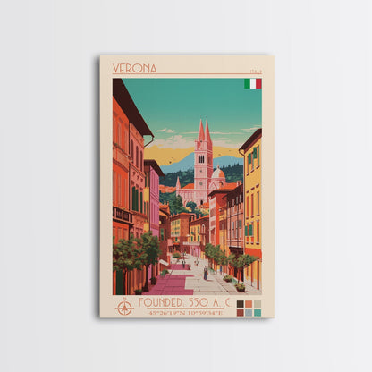 Verona Italy Travel Poster Framed Canvas Print, Midcentury Modern Art, Pop Art Wall Decor, Living Room Art, Home Decoration - mosswell.us