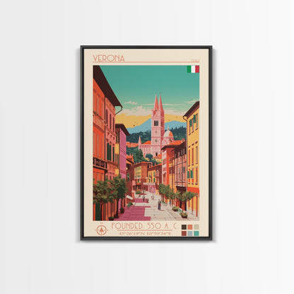 Verona Italy Travel Poster Framed Canvas Print, Midcentury Modern Art, Pop Art Wall Decor, Living Room Art, Home Decoration - mosswell.us