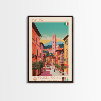 Verona Italy Travel Poster Framed Canvas Print, Midcentury Modern Art, Pop Art Wall Decor, Living Room Art, Home Decoration - mosswell.us