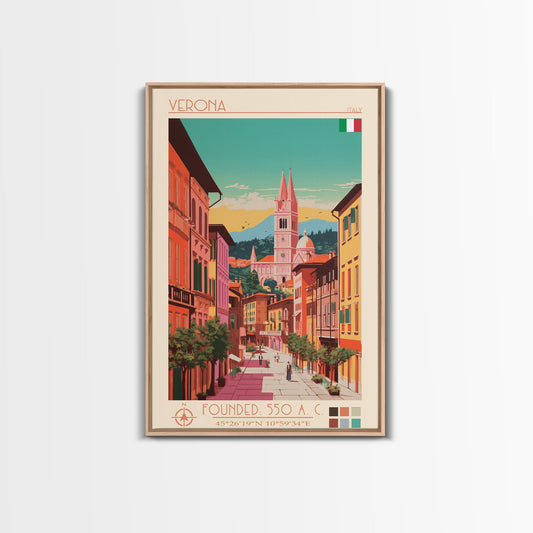 Verona Italy Travel Poster Framed Canvas Print, Midcentury Modern Art, Pop Art Wall Decor, Living Room Art, Home Decoration - mosswell.us