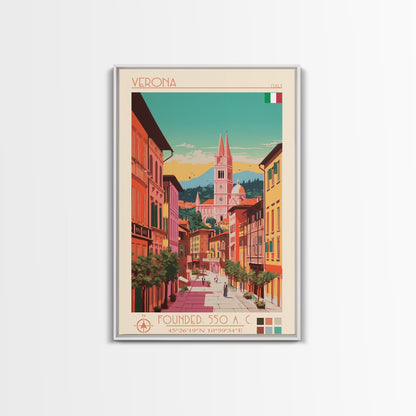 Verona Italy Travel Poster Framed Canvas Print, Midcentury Modern Art, Pop Art Wall Decor, Living Room Art, Home Decoration - mosswell.us
