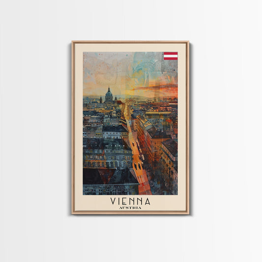 Vienna Austria Travel Poster Framed Canvas Print, Watercolor Painting, Historic Wall Art, Home Decor, Austrian Cityscape, Elegant Decor - mosswell.us