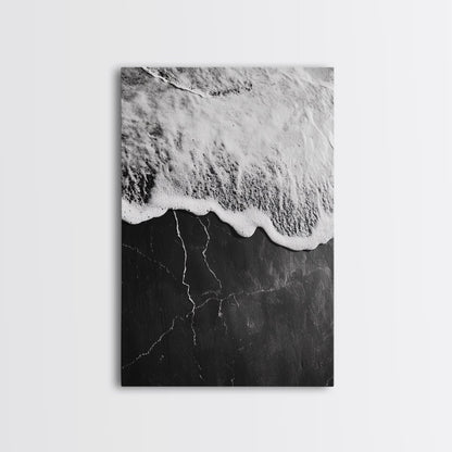 Wave Edge, Cracked Earth, Tide Meets Stone, Nature Contrast, Canvas Print, Abstract Ocean Art, Minimalist Wall Decor, Bathroom Artwork - mosswell.us
