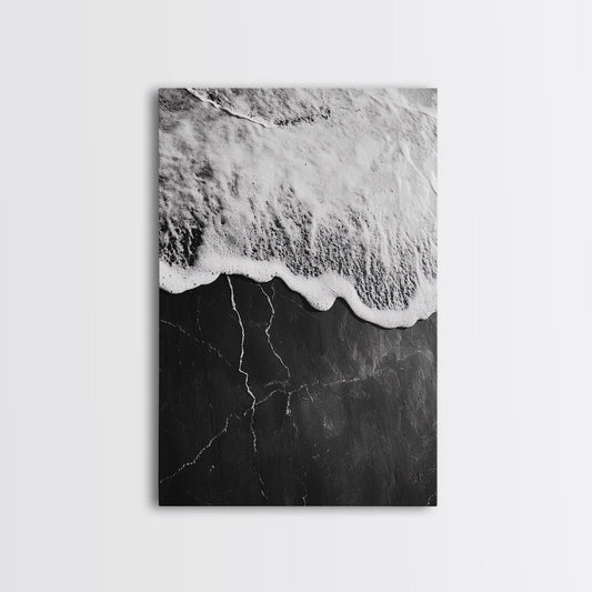 Wave Edge, Cracked Earth, Tide Meets Stone, Nature Contrast, Canvas Print, Abstract Ocean Art, Minimalist Wall Decor, Bathroom Artwork - mosswell.us