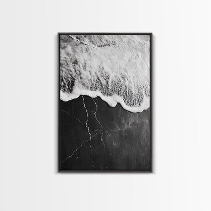 Wave Edge, Cracked Earth, Tide Meets Stone, Nature Contrast, Canvas Print, Abstract Ocean Art, Minimalist Wall Decor, Bathroom Artwork - mosswell.us