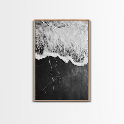 Wave Edge, Cracked Earth, Tide Meets Stone, Nature Contrast, Canvas Print, Abstract Ocean Art, Minimalist Wall Decor, Bathroom Artwork - mosswell.us
