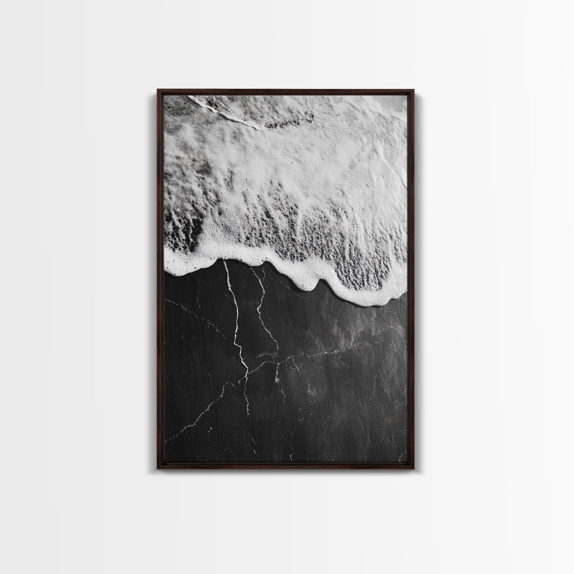 Wave Edge, Cracked Earth, Tide Meets Stone, Nature Contrast, Canvas Print, Abstract Ocean Art, Minimalist Wall Decor, Bathroom Artwork - mosswell.us