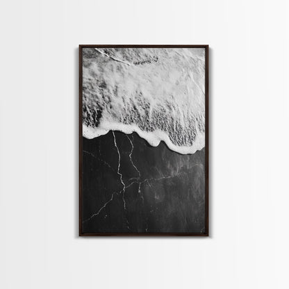 Wave Edge, Cracked Earth, Tide Meets Stone, Nature Contrast, Canvas Print, Abstract Ocean Art, Minimalist Wall Decor, Bathroom Artwork - mosswell.us