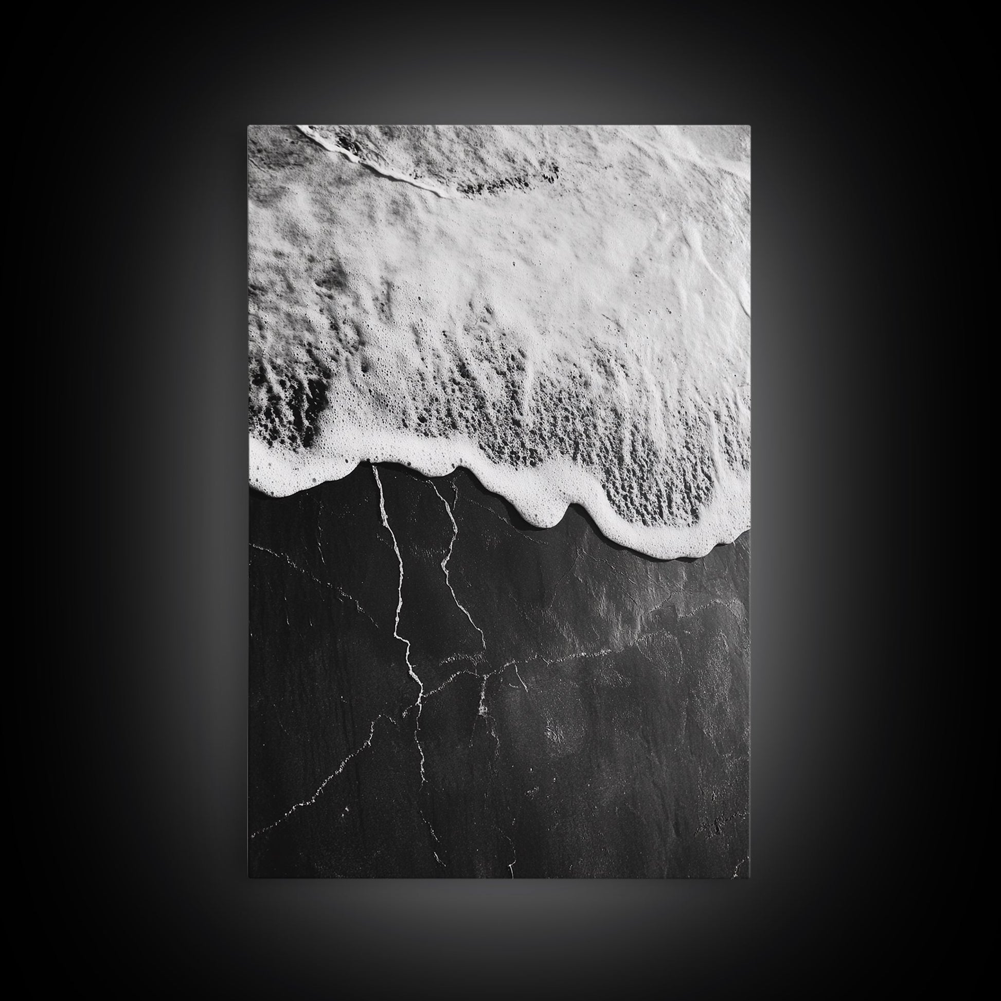 Wave Edge, Cracked Earth, Tide Meets Stone, Nature Contrast, Canvas Print, Abstract Ocean Art, Minimalist Wall Decor, Bathroom Artwork - mosswell.us