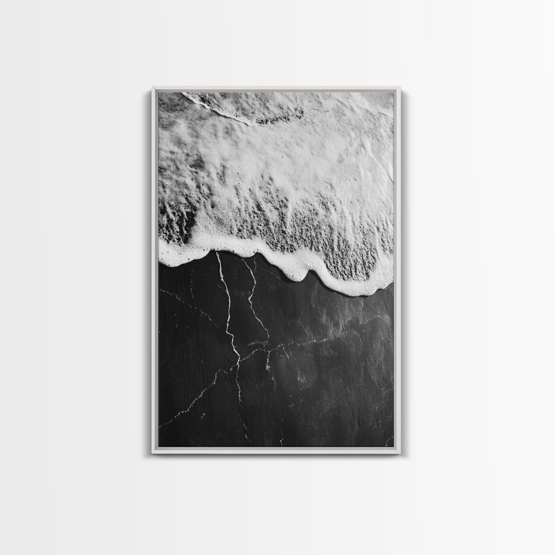 Wave Edge, Cracked Earth, Tide Meets Stone, Nature Contrast, Canvas Print, Abstract Ocean Art, Minimalist Wall Decor, Bathroom Artwork - mosswell.us