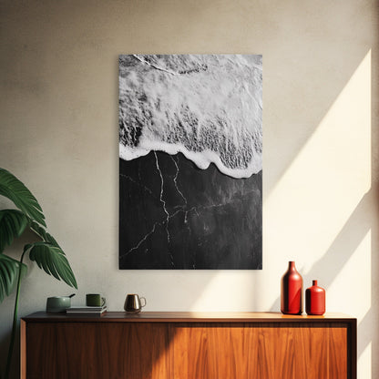 Wave Edge, Cracked Earth, Tide Meets Stone, Nature Contrast, Canvas Print, Abstract Ocean Art, Minimalist Wall Decor, Bathroom Artwork - mosswell.us