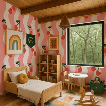 Wavy Cherry Wallpaper, white and pink - mosswell.us