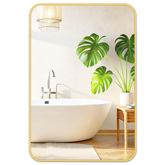 Fabuday Gold Bathroom Mirror for Over Sink Wall - 24x36 Rectangle Mirror with Golden Metal Frame Large Rounded Rectangular Vanity Mirrors for Bedroom Living Room Entryway Horizontally/Vertically