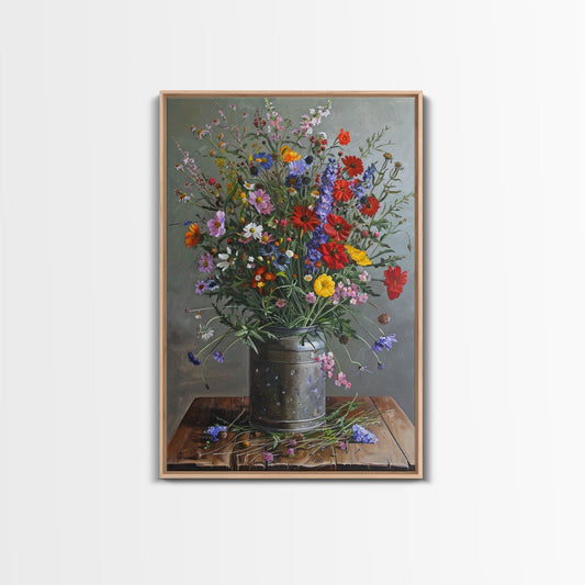 Wildflower Bouquet Print - Framed Canvas Wall Art, Rustic Floral Decor for Living Room, Colorful Wildflower Artwork for Home, Botanical Art - mosswell.us