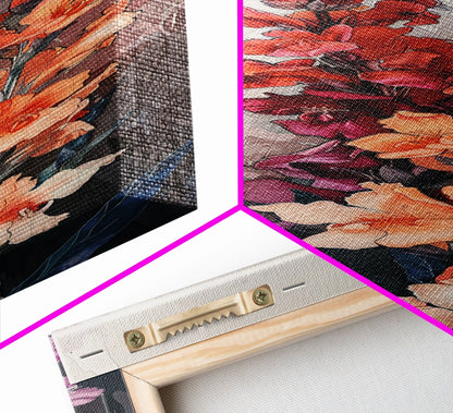 Wood Block Print Featuring Vibrant Gladiolus Flowers In A Dynamic Arrangement, Skinny Art, Tall Art, Japanese Style Art, Ukiyo - e Art, Framed Canvas Print - mosswell.us