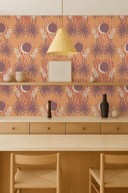 Yucca Moon Wallpaper, coral and purple - mosswell.us
