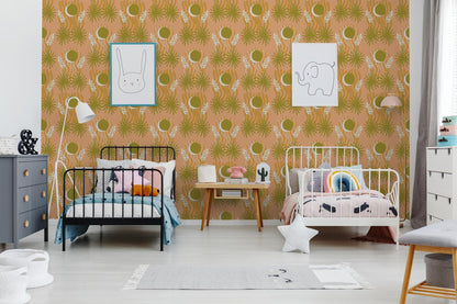 Yucca Moon Wallpaper, peach & green - mosswell.us