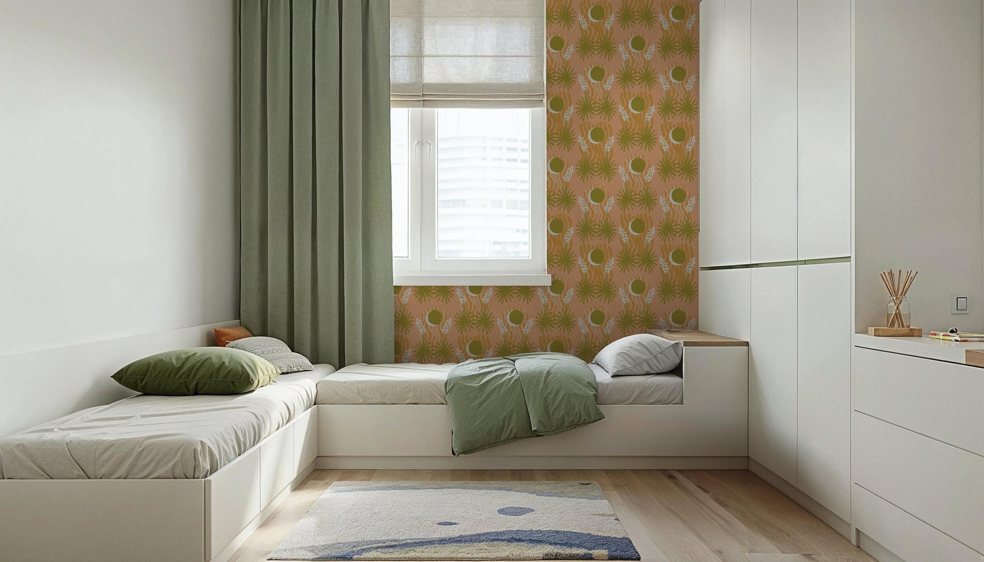 Yucca Moon Wallpaper, peach & green - mosswell.us
