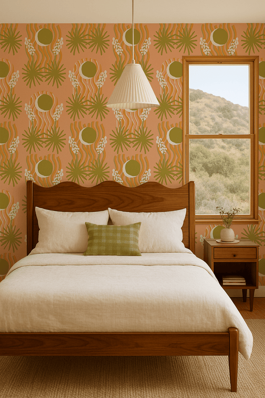 Yucca Moon Wallpaper, peach & green - mosswell.us