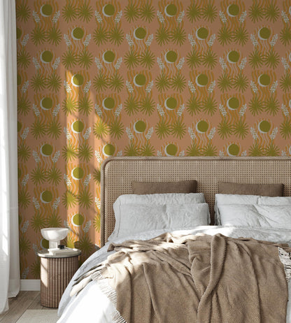 Yucca Moon Wallpaper, peach & green - mosswell.us