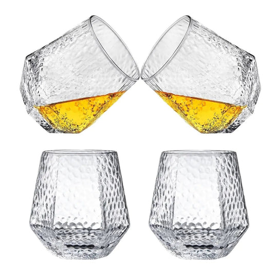 YUHANOER Wine Glasses Set Of 4Stemless Diamond Shape 10 Oz Iridescent Glassware For Red Wine Cocktail Whiskey Bourbon Gift for wine lovers (4pcs Hammer pattern) - mosswell.us