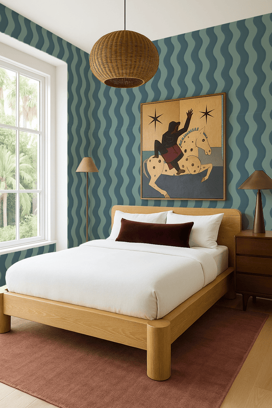 Ziggy Stripe Wallpaper, blue and light teal - mosswell.us