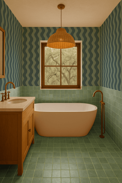 Ziggy Stripe Wallpaper, blue and light teal - mosswell.us