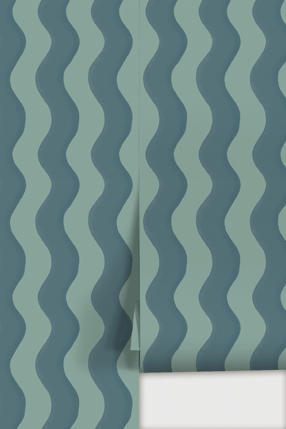 Ziggy Stripe Wallpaper, blue and light teal - mosswell.us