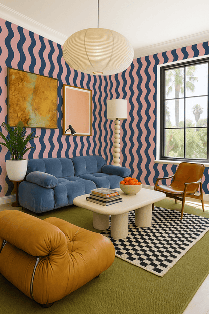 Ziggy Stripe Wallpaper, blue and pink - mosswell.us