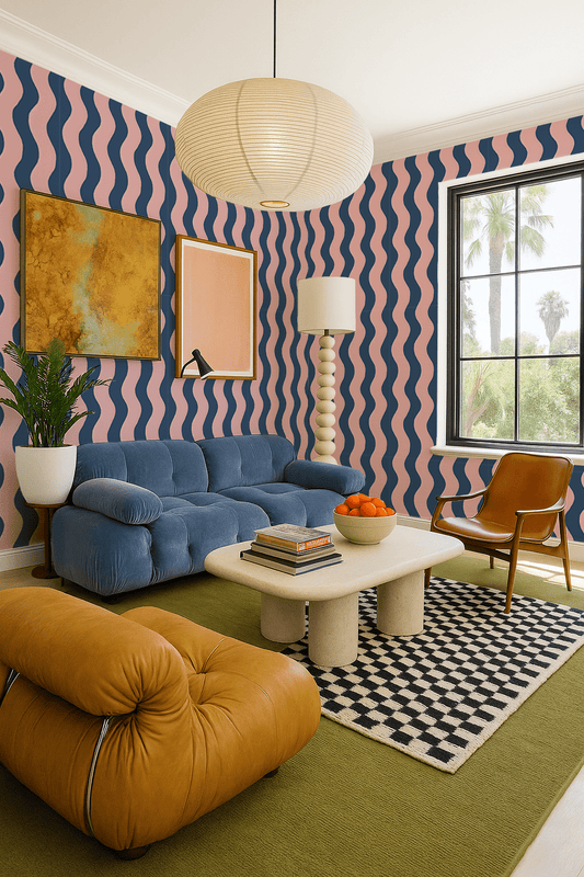 Ziggy Stripe Wallpaper, blue and pink - mosswell.us