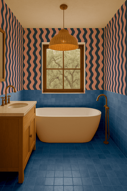 Ziggy Stripe Wallpaper, blue and pink - mosswell.us