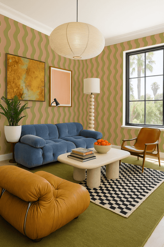 Ziggy Stripe Wallpaper, chartreuse and peach - mosswell.us