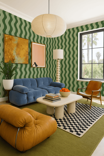 Ziggy Stripe Wallpaper, green and sage - mosswell.us
