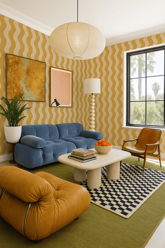 Ziggy Stripe Wallpaper, light apricot and mustard - mosswell.us