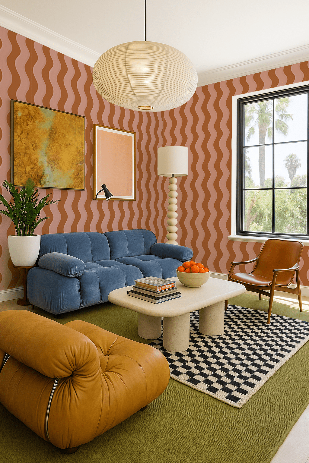 Ziggy Stripe Wallpaper, orange and pink - mosswell.us