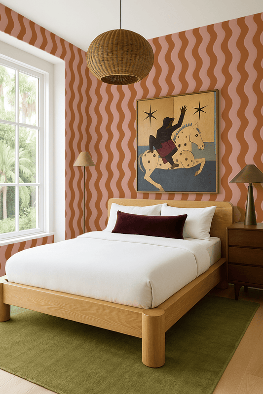 Ziggy Stripe Wallpaper, orange and pink - mosswell.us