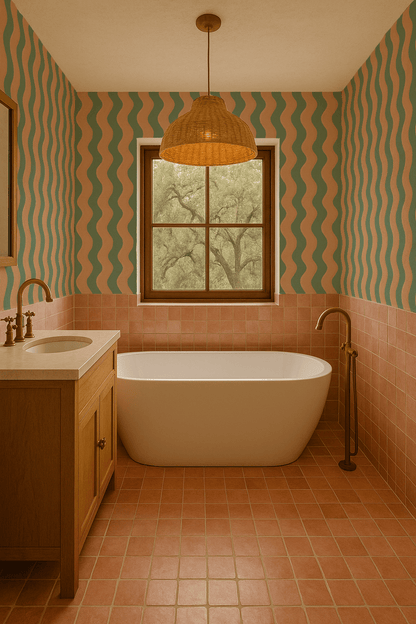 Ziggy Stripe Wallpaper, teal and apricot - mosswell.us