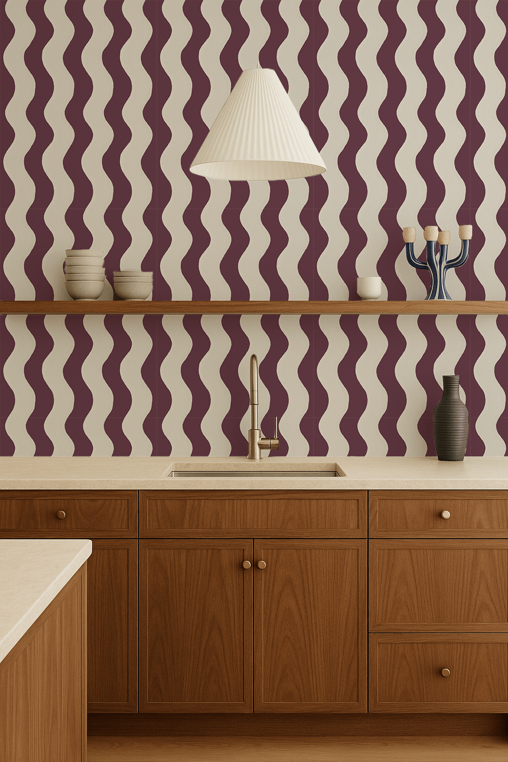 Ziggy Stripe Wallpaper, white and basil purple - mosswell.us