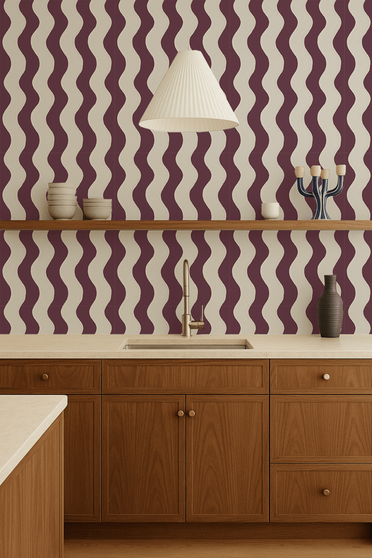 Ziggy Stripe Wallpaper, white and basil purple - mosswell.us