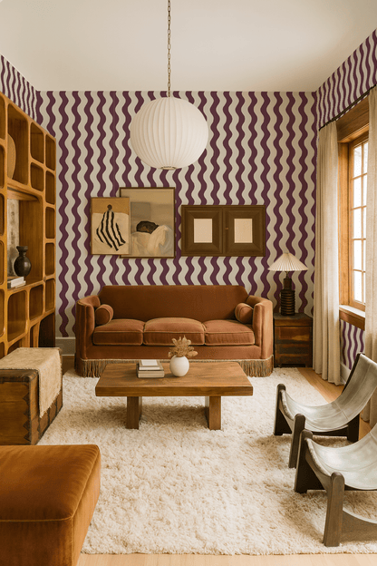 Ziggy Stripe Wallpaper, white and basil purple - mosswell.us